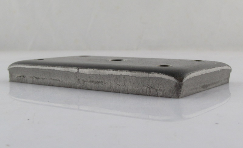 The counterweight part is made of SPHC materials with 10mm thickness. Manufactured with regular stamping dies, the cut edge of the part is rough with the bend and deformation.